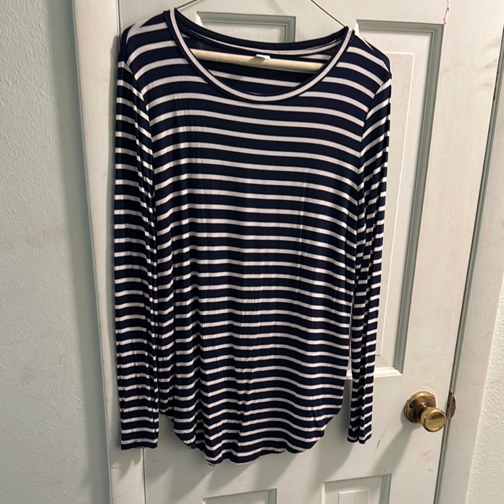 Navy and White Striped Women's Top